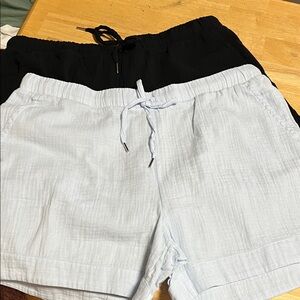 NWOT- Light Blue and Black Drawstring Linen Shorts